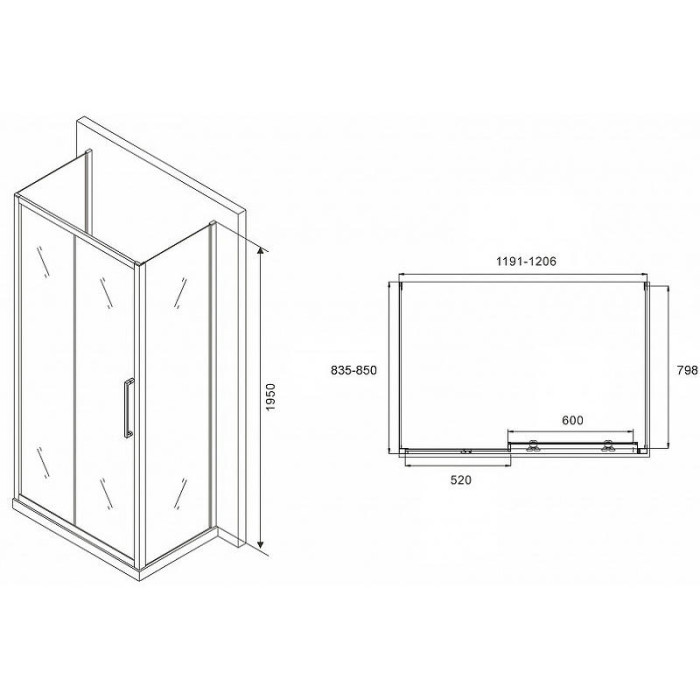 Душевой уголок Abber Schwarzer Diamant 120x85 AG30120MH-S85M-S85M профиль Хром стекло матовое