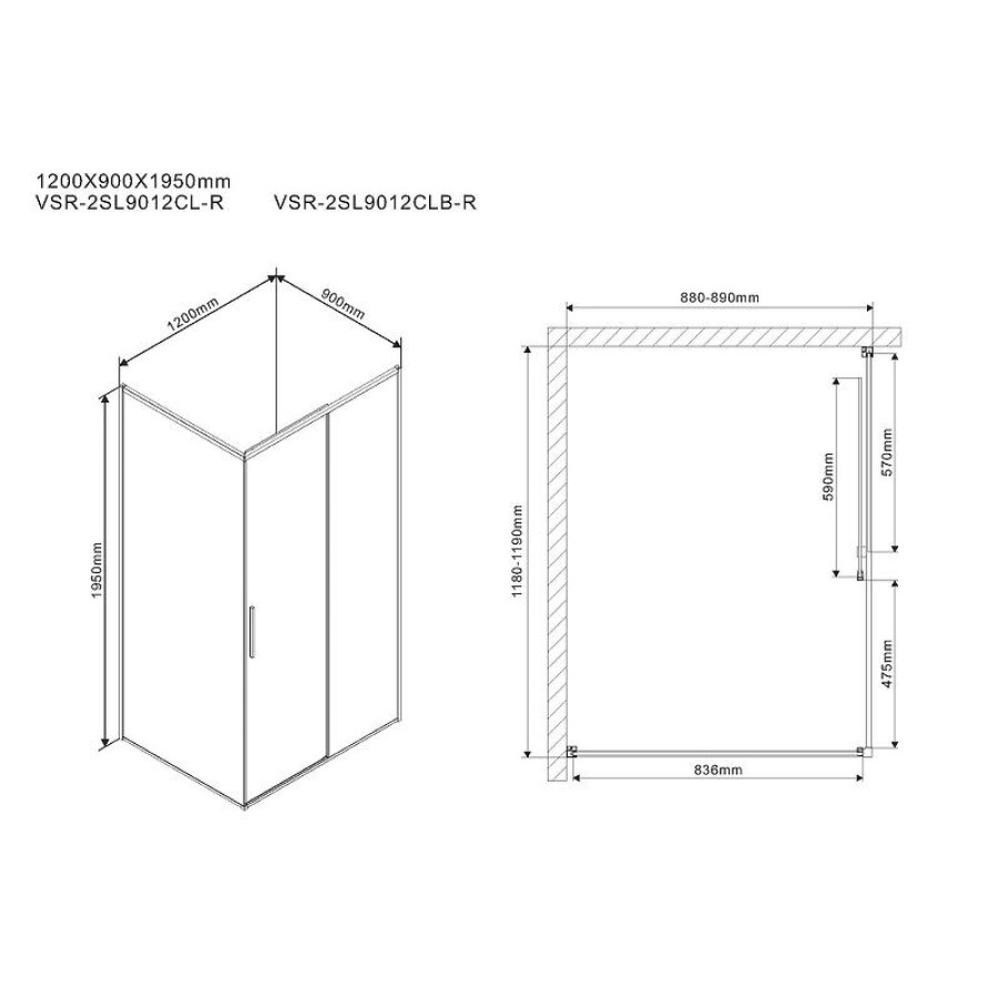 Душевой уголок Vincea Slim 120х90 VSR-2SL9012CL-R профиль Хром стекло прозрачное