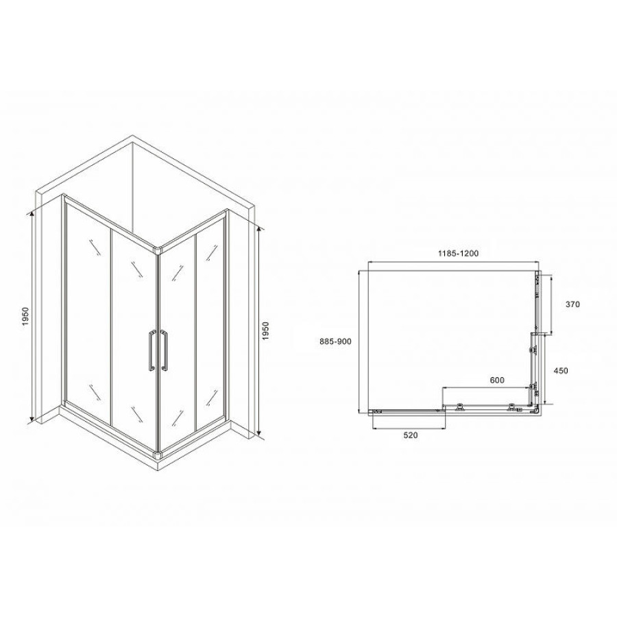 Душевой уголок Abber Schwarzer Diamant 120x90 AG02129H профиль Хром стекло прозрачное