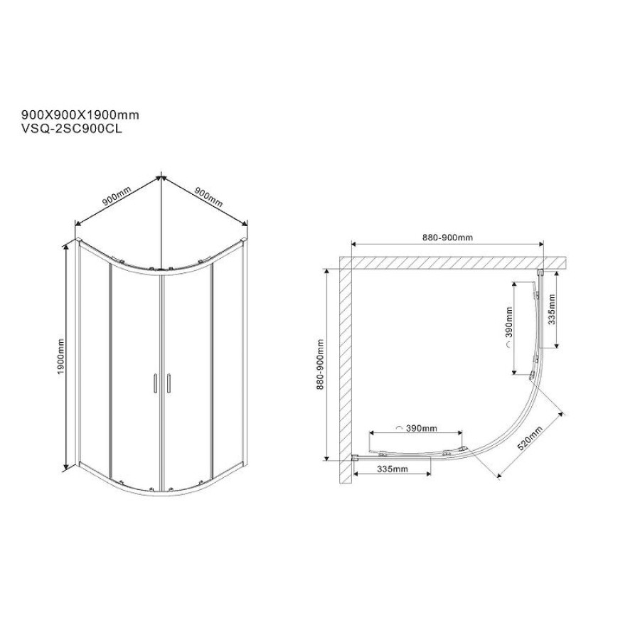 Душевой уголок Vincea Scala 90х90 VSQ-2SC900CL профиль Хром стекло прозрачное