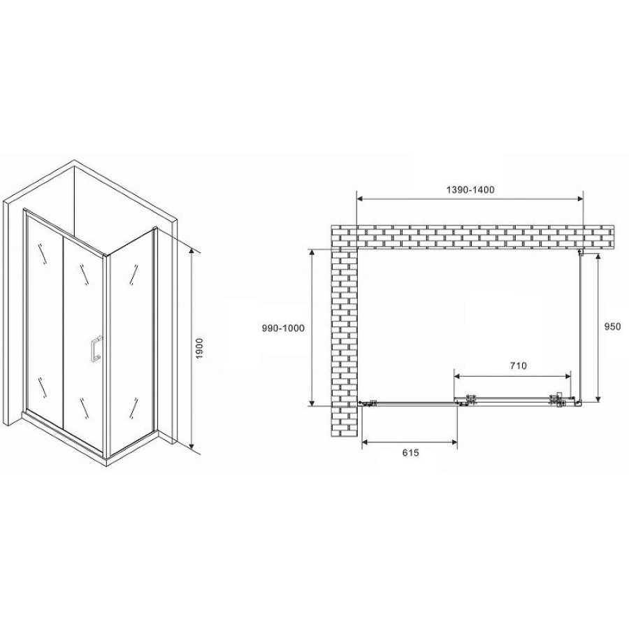 Душевой уголок Abber Schwarzer Diamant 140x100 AG301405-S1005 профиль Хром стекло прозрачное