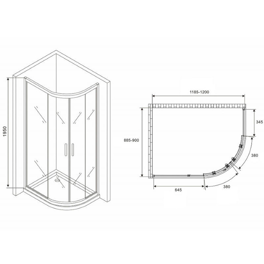 Душевой уголок Abber Schwarzer Diamant 120x90 AG01129B профиль Черный стекло прозрачное