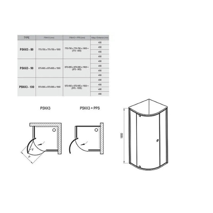 Душевой уголок Ravak Pivot PSKK3 90x90 37677U00Z1 профиль Сатин стекло Transparent