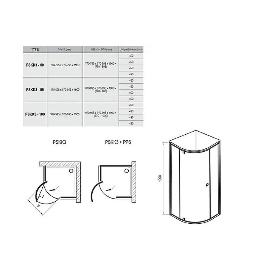 Душевой уголок Ravak Pivot PSKK3 90x90 37677U00Z1 профиль Сатин стекло Transparent