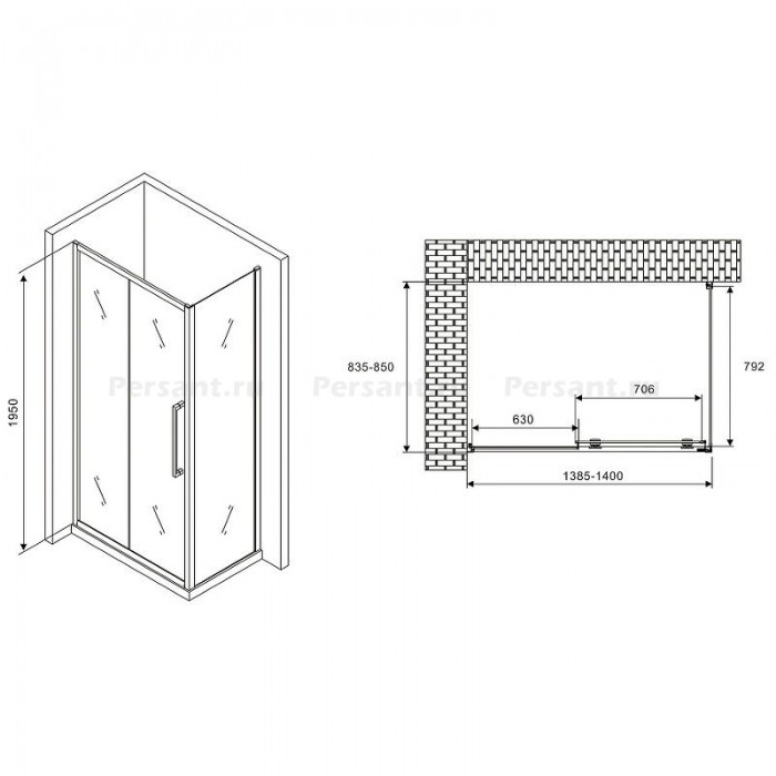 Душевой уголок Abber Schwarzer Diamant 140x85 AG30140H-S85 профиль Хром стекло прозрачное