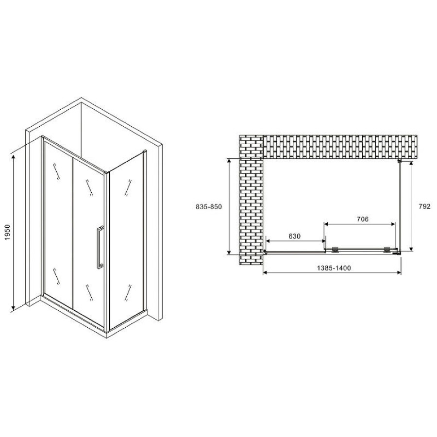 Душевой уголок Abber Schwarzer Diamant 140x85 AG30140H-S85 профиль Хром стекло прозрачное