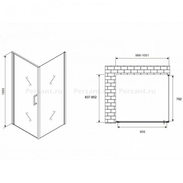 Душевой уголок Abber Sonnenstrand 100x85 AG04100B-S85B профиль Черный стекло прозрачное