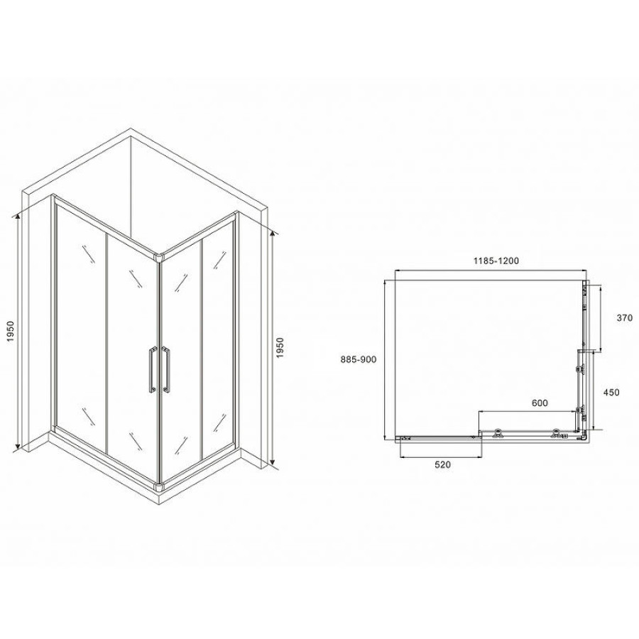 Душевой уголок Abber Schwarzer Diamant 120x90 AG02129MH профиль Хром стекло матовое