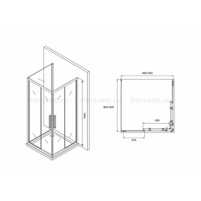 Душевой уголок Abber Schwarzer Diamant 90х90 AG02090BH-S90B профиль Черный стекло прозрачное