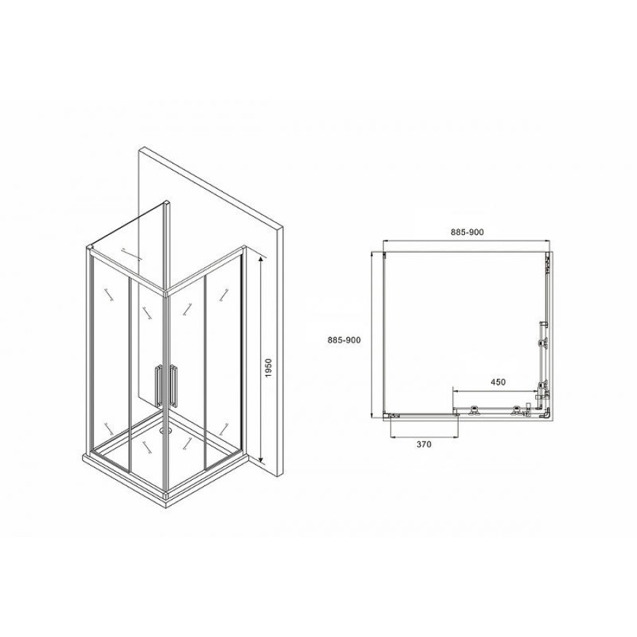 Душевой уголок Abber Schwarzer Diamant 90х90 AG02090BH-S90B профиль Черный стекло прозрачное