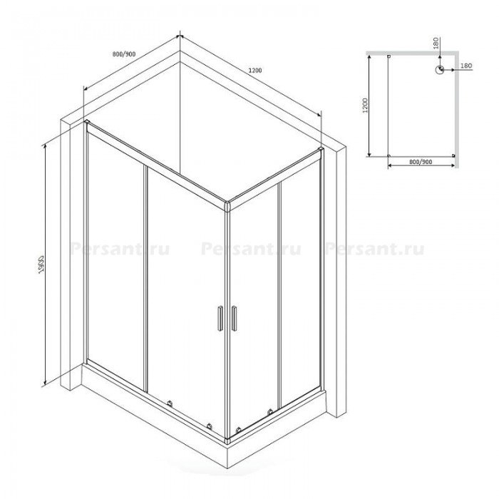 Душевой уголок AM.PM Gem 120x90 W90G-404-120290-MT профиль Хром матовый стекло прозрачное