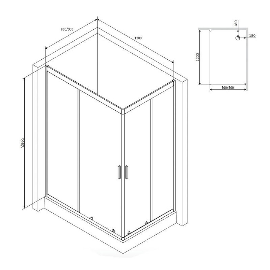 Душевой уголок AM.PM Gem 120x90 W90G-404-120290-MT профиль Хром матовый стекло прозрачное