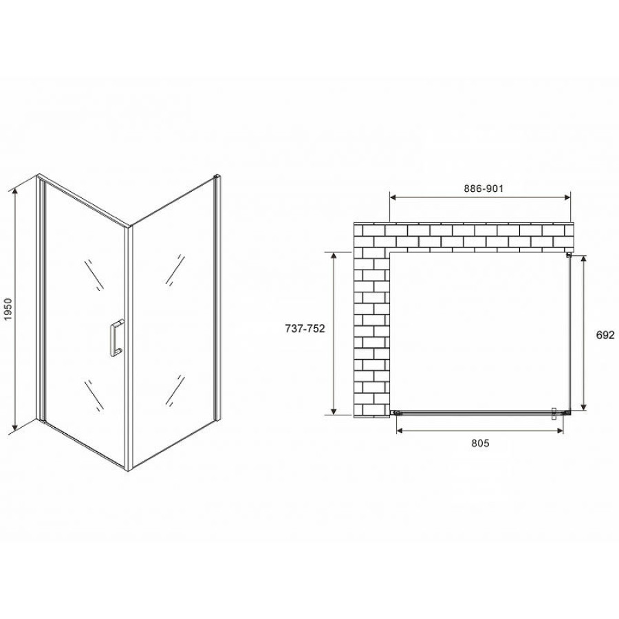 Душевой уголок Abber Sonnenstrand 90x75 AG04090B-S75B профиль Черный стекло прозрачное