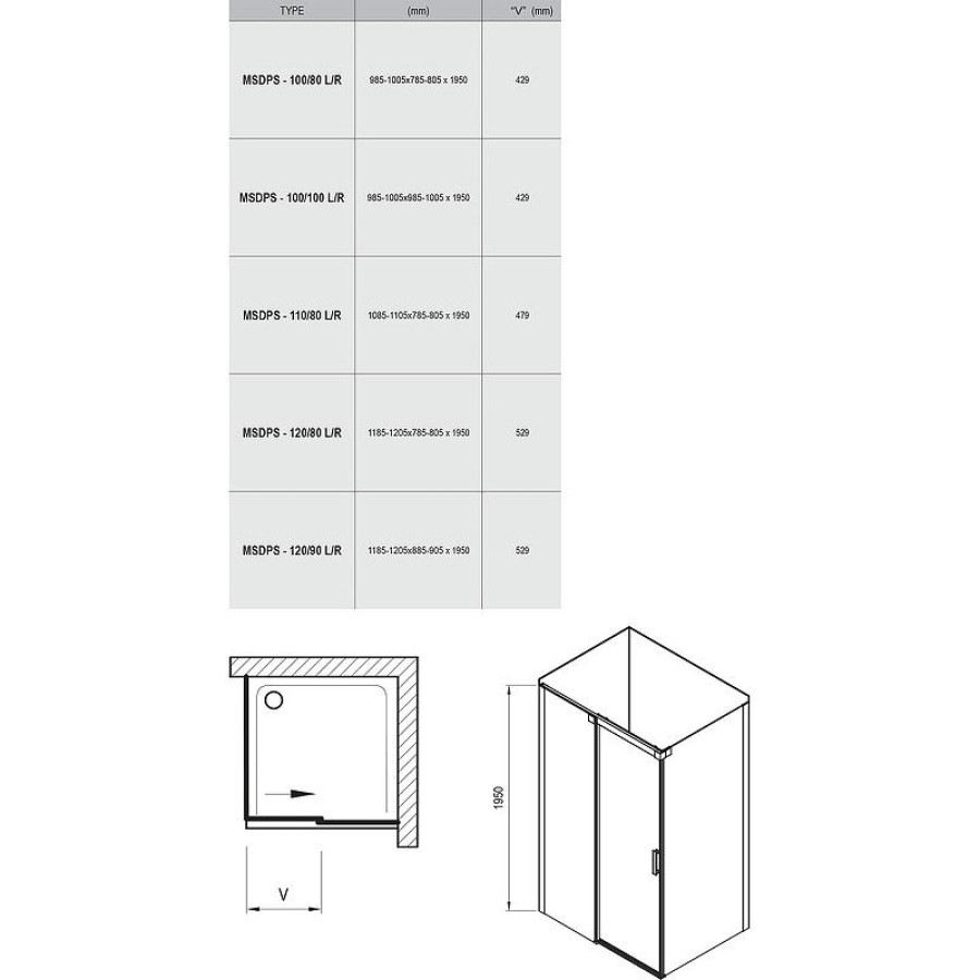 Душевой уголок Ravak Matrix MSDPS-120/90 120x90 L 0WLG7C00Z1 профиль Хром стекло Transparent