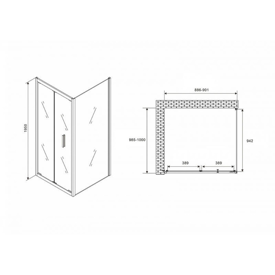 Душевой уголок Abber Sonnenstrand 90x100 AG07090B-S100B профиль Черный стекло прозрачное