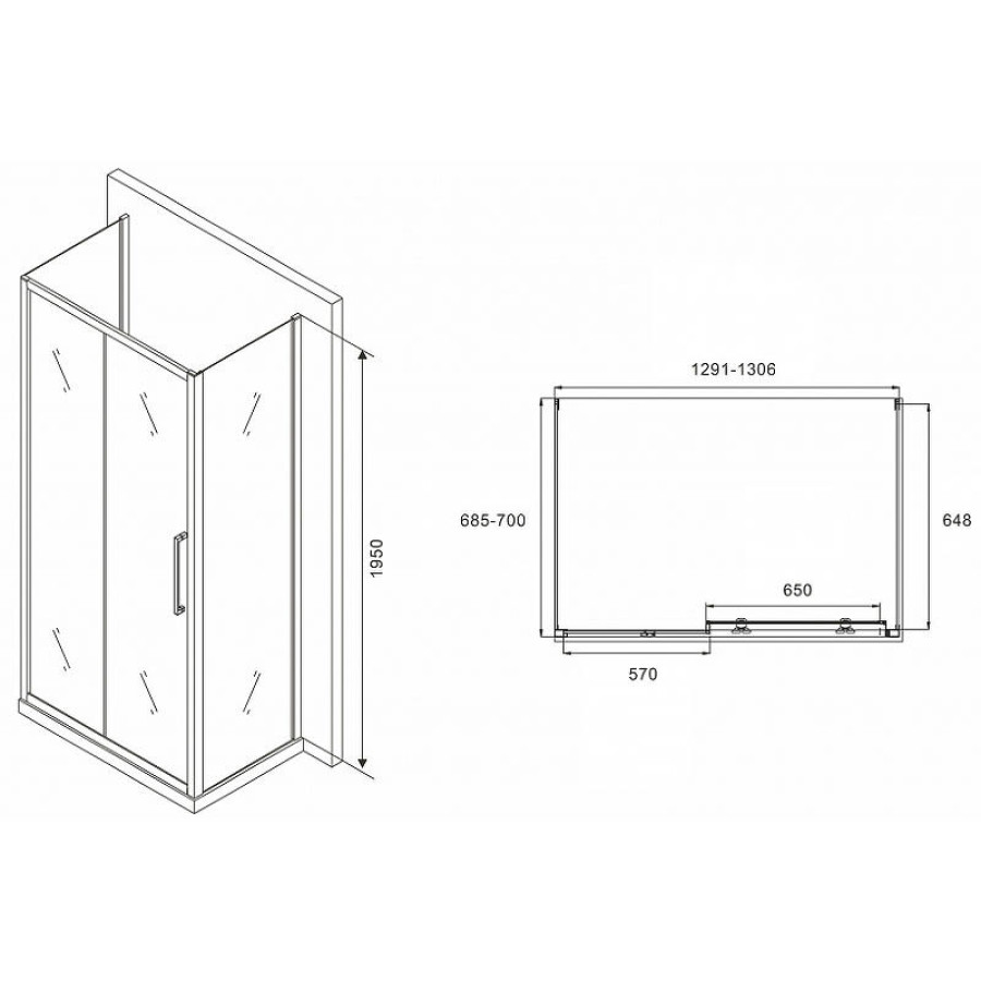 Душевой уголок Abber Schwarzer Diamant 130x70 AG30130MH-S70M-S70M профиль Хром стекло матовое