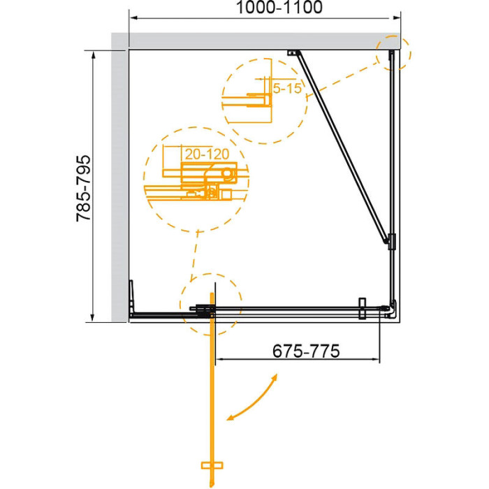 Душевой уголок Cezares Slider 110x80 SLIDER-AH-1-80-100/110-BR-NERO профиль черный стекло бронзовое