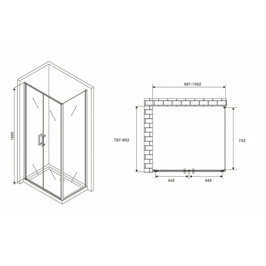 Душевой уголок Abber Sonnenstrand 100x80 AG04100BC-S80B профиль Черный стекло прозрачное