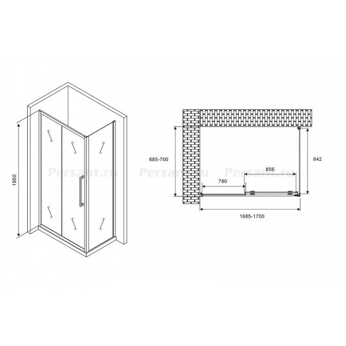 Душевой уголок Abber Schwarzer Diamant 170x70 AG30170H-S70 профиль Хром стекло прозрачное
