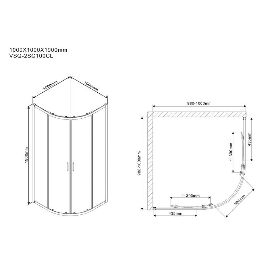 Душевой уголок Vincea Scala 100х100 VSQ-2SC100CL профиль Хром стекло прозрачное