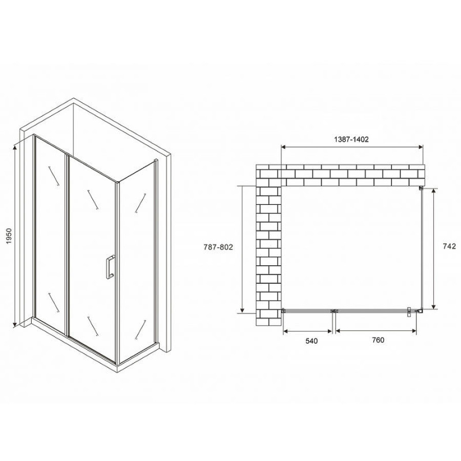 Душевой уголок Abber Sonnenstrand 140х80 AG04140S-S80 профиль Хром стекло прозрачное