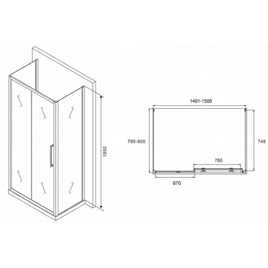 Душевой уголок Abber Schwarzer Diamant 150x80 AG30150MH-S80M-S80M профиль Хром стекло матовое