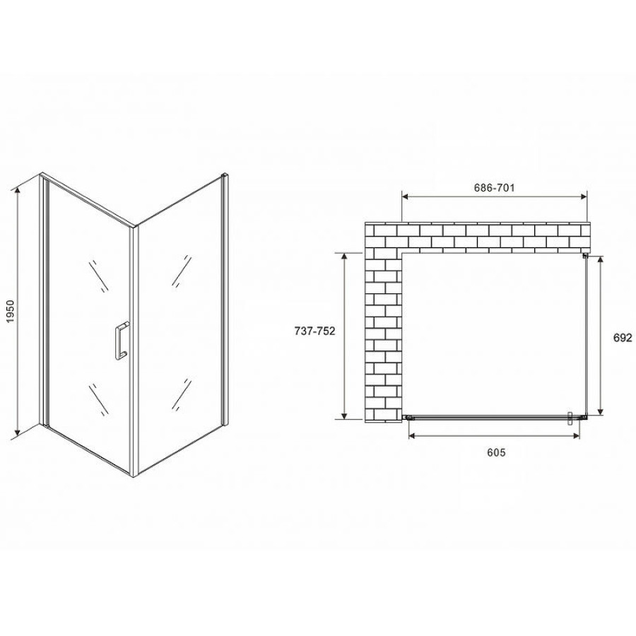 Душевой уголок Abber Sonnenstrand 70x75 AG04070-S75 профиль Хром стекло прозрачное