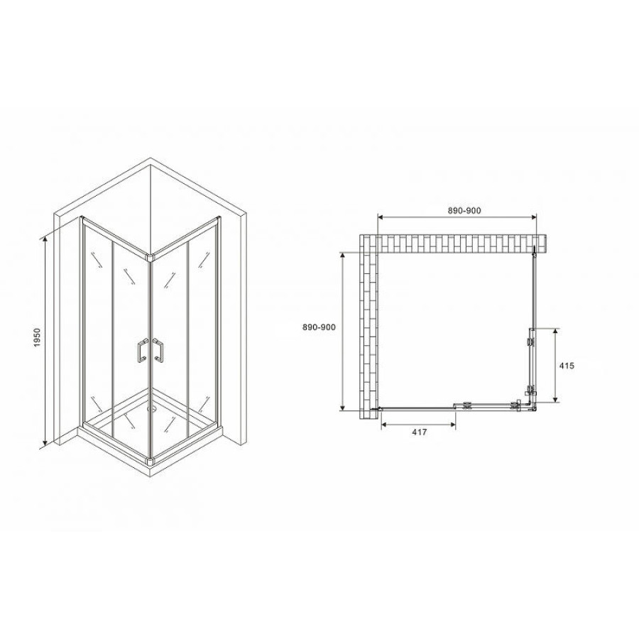 Душевой уголок Abber Schwarzer Diamant 90x90 AG02090B5 профиль Черный стекло прозрачное