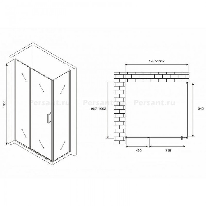Душевой уголок Abber Sonnenstrand 130х70 AG04130S-S70 профиль Хром стекло прозрачное