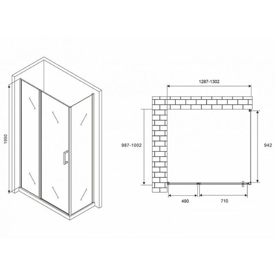 Душевой уголок Abber Sonnenstrand 130х70 AG04130S-S70 профиль Хром стекло прозрачное