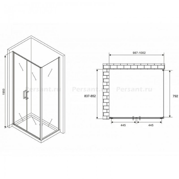 Душевой уголок Abber Sonnenstrand 100x85 AG04100BC-S85B профиль Черный стекло прозрачное
