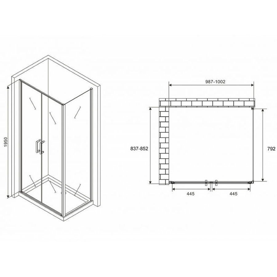 Душевой уголок Abber Sonnenstrand 100x85 AG04100BC-S85B профиль Черный стекло прозрачное