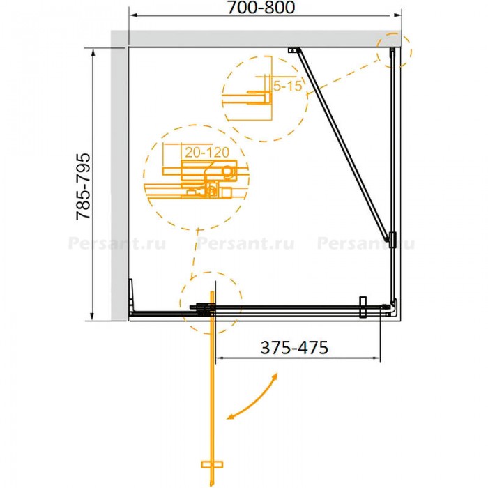 Душевой уголок Cezares Slider 70x80 SLIDER-AH-1-80-70/80-BR-NERO профиль черный стекло бронзовое
