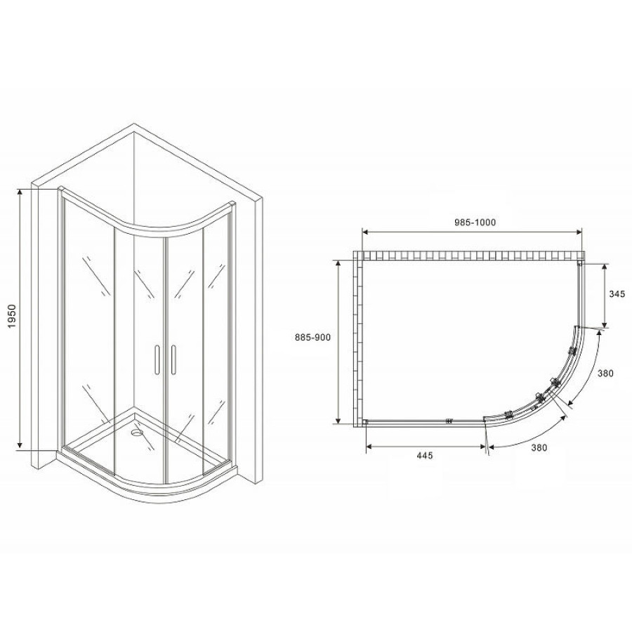 Душевой уголок Abber Schwarzer Diamant 100x90 AG01190M профиль Хром стекло матовое