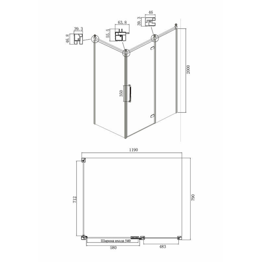 Душевой уголок Ambassador Royal 120x80 18015110-L профиль Хром стекло прозрачное с рисунком