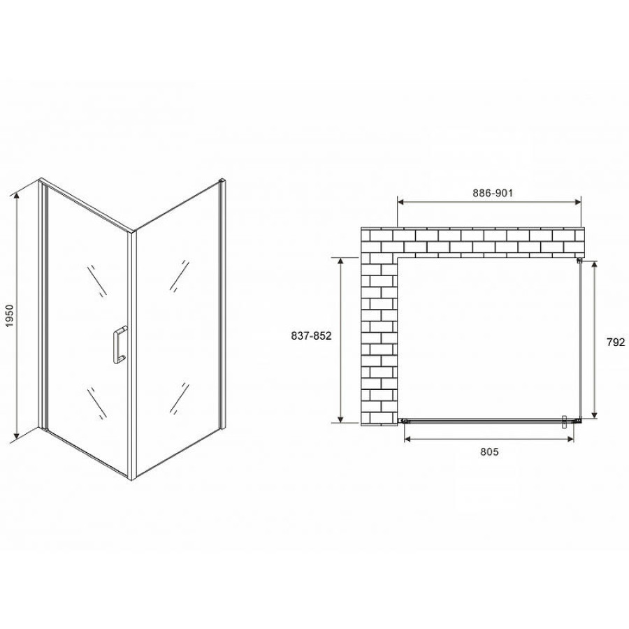 Душевой уголок Abber Sonnenstrand 90x85 AG04090B-S85B профиль Черный стекло прозрачное