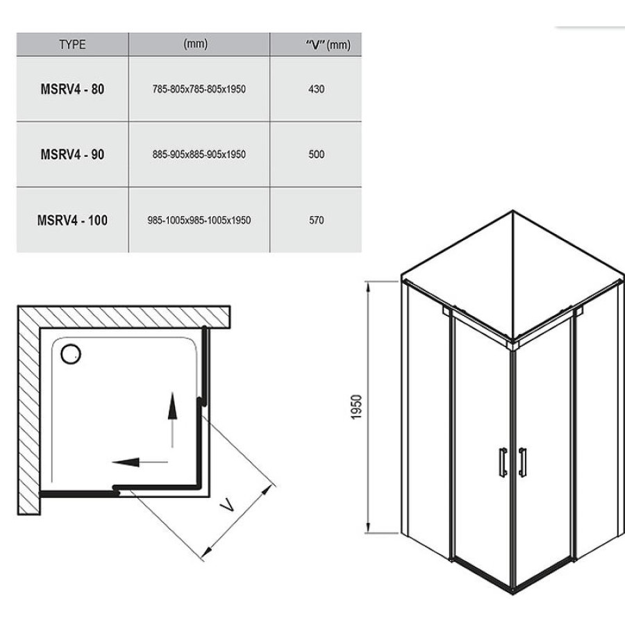 Душевой уголок Ravak Matrix MSRV4-90 90x90 1WV77100Z1 профиль Белый стекло Transparent