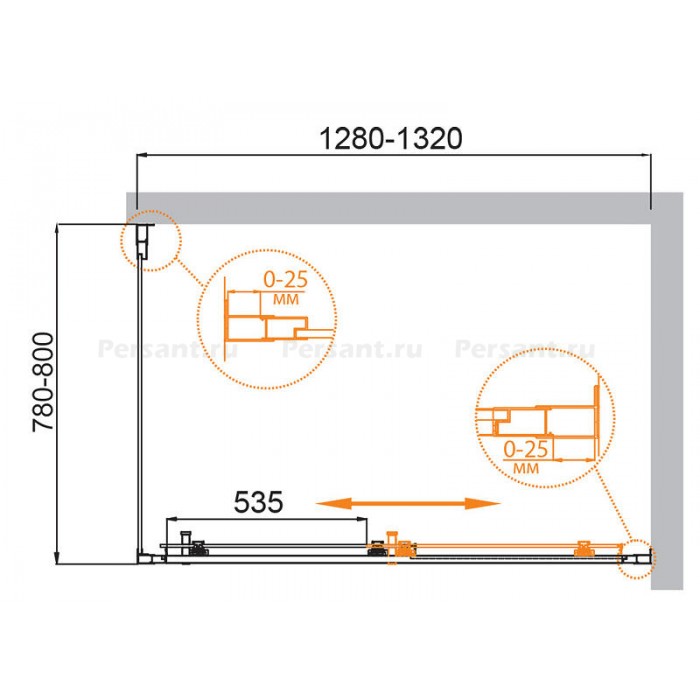 Душевой уголок Cezares Molveno 130x80 MOLVENO-AH-11-130/80-C-Cr-IV профиль Хром стекло прозрачное
