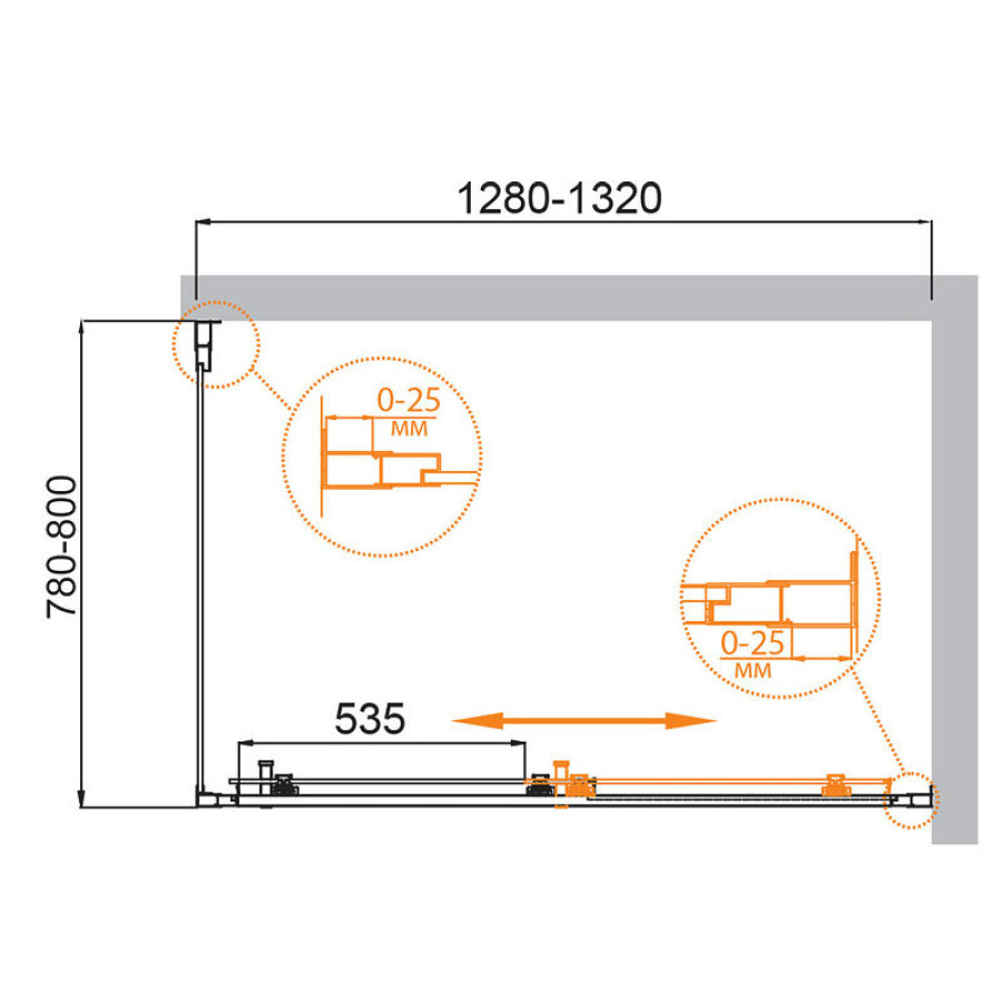 Душевой уголок Cezares Molveno 130x80 MOLVENO-AH-11-130/80-C-Cr-IV профиль Хром стекло прозрачное