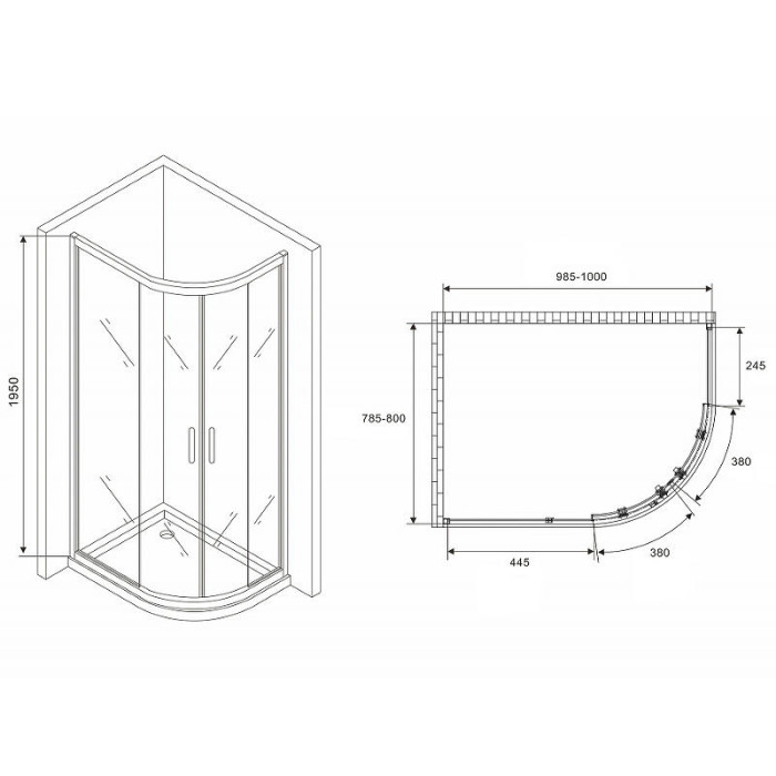 Душевой уголок Abber Schwarzer Diamant 100x80 AG01180B профиль Черный стекло прозрачное