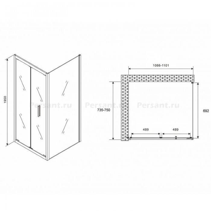 Душевой уголок Abber Sonnenstrand 110х75 AG07110-S75 профиль Хром стекло прозрачное