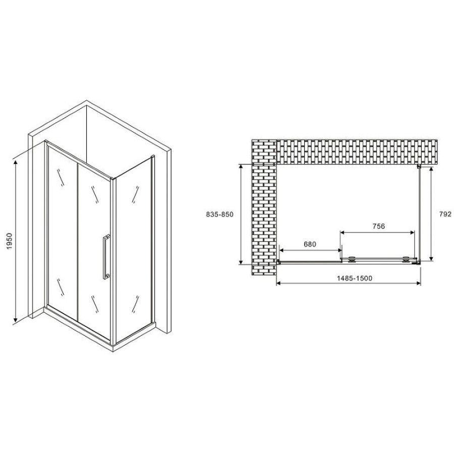 Душевой уголок Abber Schwarzer Diamant 150x85 AG30150H-S85 профиль Хром стекло прозрачное