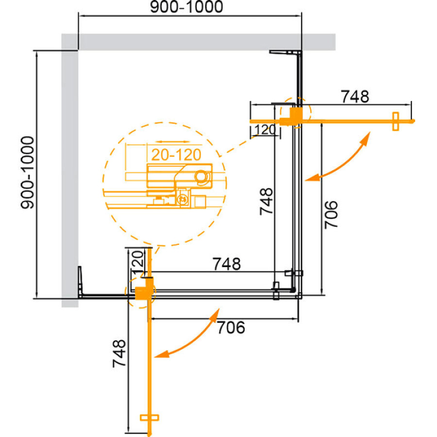 Душевой уголок Cezares Slider 90x90 SLIDER-A-2-90/100-C-NERO профиль Черный матовый стекло прозрачное