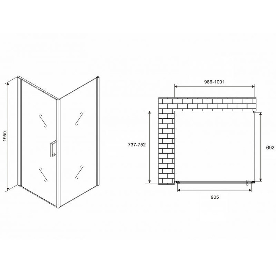 Душевой уголок Abber Sonnenstrand 100x75 AG04100B-S75B профиль Черный стекло прозрачное