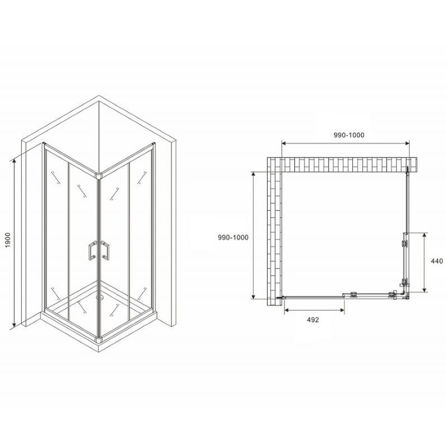 Душевой уголок Abber Schwarzer Diamant 100x100 AG02100B5 профиль Черный стекло прозрачное