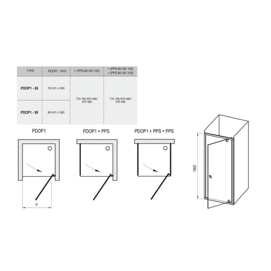 Душевой уголок Ravak Pivot PDOP1+PPS 80х80 03G40C00Z1+90G40C00Z1 профиль Хром стекло Transparent