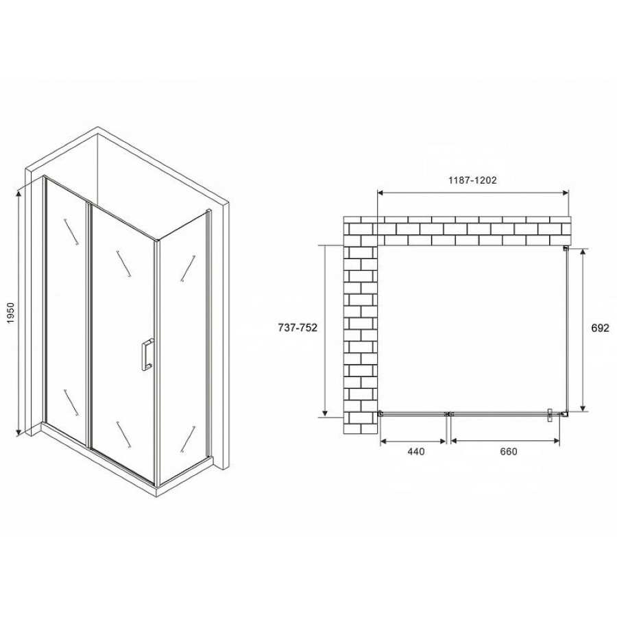 Душевой уголок Abber Sonnenstrand 120x75 AG04120BS-S75B профиль Черный стекло прозрачное