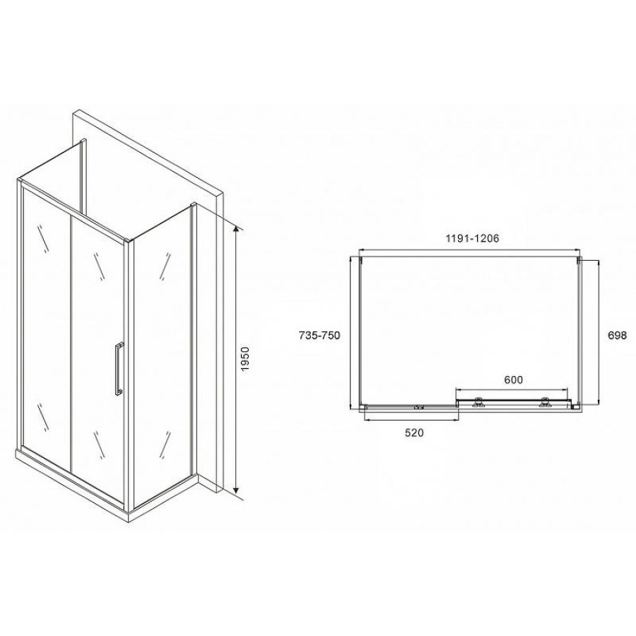 Душевой уголок Abber Schwarzer Diamant 120x75 AG30120MH-S75M-S75M профиль Хром стекло матовое