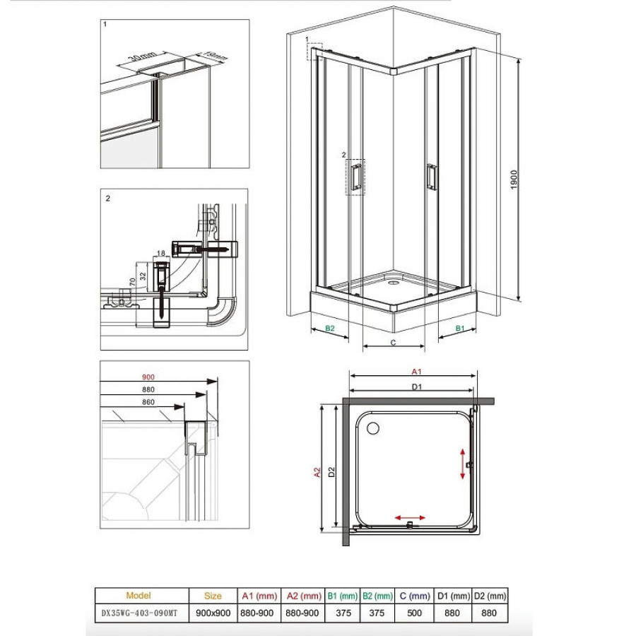 Душевой уголок Damixa Skyline 90x90 DX35WG-403-090MT профиль Хром матовый стекло прозрачное