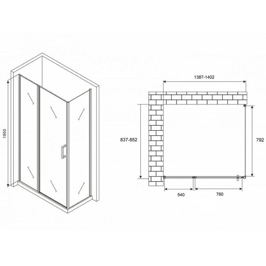 Душевой уголок Abber Sonnenstrand 140х85 AG04140S-S85 профиль Хром стекло прозрачное